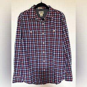 L.L. Bean Men’s Blue and Red Long Sleeve Plaid Button Down Shirt Size Medium